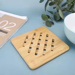 calldrishe wc_15 Bamboo Wooden Trivet For Dinning Table Square Wavy Shape, Wooden Coaster, Wooden Coaster Set For Hot Plates and Hot Pot Trivet image 3