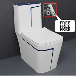 solano C/T02 Premium Quality White commode with Blue Finishing Line and Round Flush Button Western Commode image 1