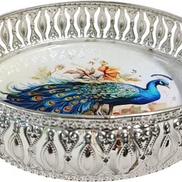mm overseas German Silver Plated Peacock Pichwai Tray Tray-picture-39