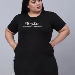 trend level Women Graphic Print Round Neck Cotton Blend Black T-Shirt-picture-10