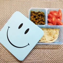 kieana Smiley Lunch Box for Kids, Return Gift, Birthday Gift, 3 Compartment Reusable School Plastic Lunch Box with Spoon & Fork (Pack of 12) 12 Containers Lunch Box image 2