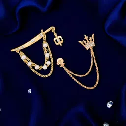 mahi Crown and Sword Shaped Layered Chain Brooch Brooch-picture-13