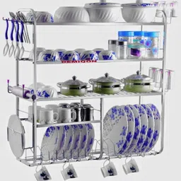 demiqon Utensil Kitchen Rack 31x30 Inches Kitchen Dish Rack / Plate Cutlery Stand / Modern Kitchen Stand / Steel-picture-10