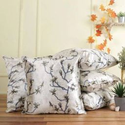 Grey Floral Polyester Blend 16 x 16 Inches Cushion Covers (Set of 5) by The Conversion-picture-39