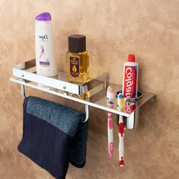 flipkart smartbuy S.S. Mirror Chrome Finish 3 in 1 Multipurpose Bathroom Shelf/ tumbler(pack of 1) silver Towel Holder image 3
