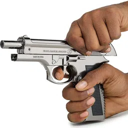 trustship 608 Mouser Gun Shaped Red Torch Jet Flame Lighter | Heavy Weight ANd Metal Body With Stainless Steel Gun | Leather Coated Cover Attach For Hanging | Best Gifting Purpose For Lighter Users Pocket Lighter image 2