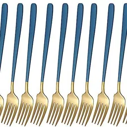 hexoniq 8" Stainless Steel Dinner Forks Set with Colorful Handle & Shiny Gold Mouth Stainless Steel Dinner Fork Set-picture-10