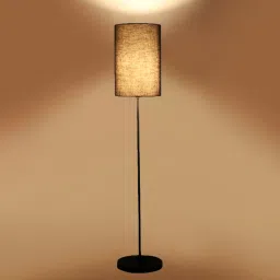 pristine interiors Matteo Black Cotton Shade Club Floor Lamp With MDF Base image 3