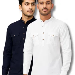 mahiran Pack of 2 Men Solid Pure Cotton Straight Kurta-picture-35