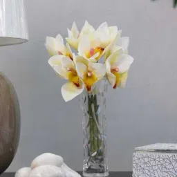 Premium Artificial White Orchid Flower Bunch (White)-image-78