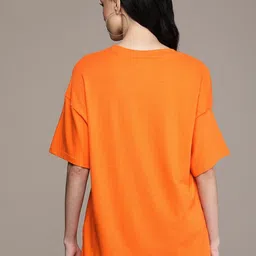 roadster Women Printed Round Neck Cotton Blend Orange T-Shirt image 5