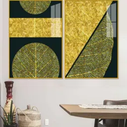 vibecrafts Golden Leaves And Line Art Acrylic Framed Art Panel (Set Of 2)-picture-28