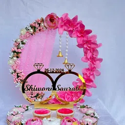 mridang Engagement Ring platter with Customize name beautiful Floral work Wood Decorative Platter image 4