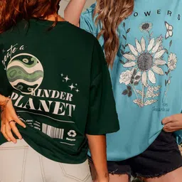 hell bound Pack of 2 Women Printed Round Neck Pure Cotton Multicolor T-Shirt-picture-12