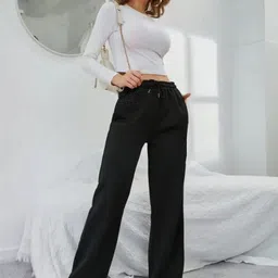 triraj Women Loose Fit Black Cotton Blend Trousers image 4