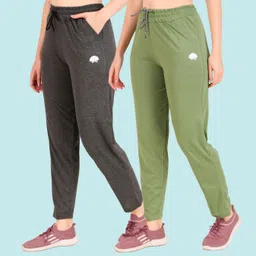 gaa Pack of 2 Women Solid Grey, Light Green Track Pants-picture-35