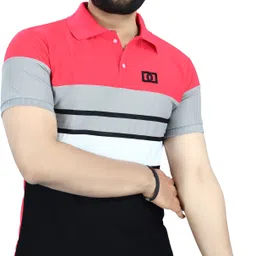 dyrectdeals Men Colorblock Polo Neck Polycotton Pink T-Shirt image 1