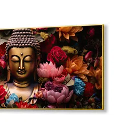 nestroots Canvas Framed Buddha Surrounded by Vibrant Blossoms Wall Painting image 4