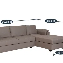 woodsworth from pepperfry Andres Fabric LHS Sectional Sofa (3 + Lounger) In Sandy Brown Colour image 4