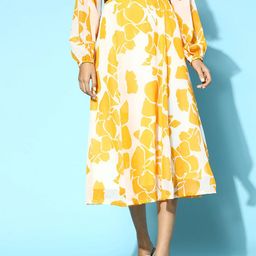sassafras Women Floral Print Flared Yellow Skirt-picture-36