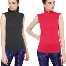 ap'pulse Pack of 2 Women Solid High Neck Pure Cotton Pink, Grey T-Shirt-picture-20