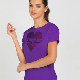 shashvi Women Printed Round Neck Polyester Purple T-Shirt image 3