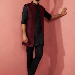 vastramay Men Satin Kurta Pyjama Ethnic Jacket Set-picture-11