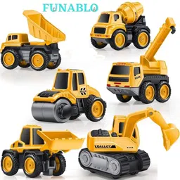 funablo Construction Vehicle Set of 4 Toy Trucks Excavator Dump Trucks Cement Mixer Tank image 1