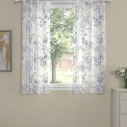 Lavender Floral Polyester 5 Ft Sheer Eyelet Window Curtains (Set of 2) by ROSARAHOME image 1