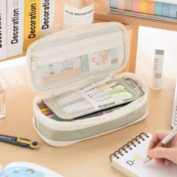 buybeat Storage Pencil Pouch for Boys, Girls Large Capacity Multi-Compartment Zipper Case with Mesh Pocket Art Canvas Pencil Box image 2