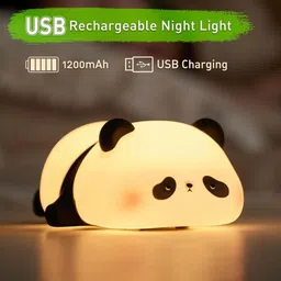 finaro Rechargeable Sleeping Panda Night Light, Touch Silicone Lamp Gift for Kids E77 Night Lamp image 4