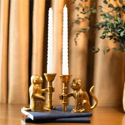artecasa Monkey Mischief Metal Candle Holder (Set of 2, Gold) image 2