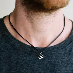 vivity Mahadev Shivji Om Locket In Black Dori Silver Alloy Pendant image 2