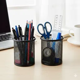 prabhu ji mart 1 Compartments Metal Mesh Pattern Cylinderical Pen/ Pencil Multipurpose Holder Pack of 1 image 3