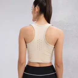 hrx by hrithik roshan Women Solid Racerback Polyester Beige T-Shirt image 4
