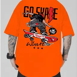 tb blue Men Printed, Typography Round Neck Pure Cotton Orange T-Shirt-picture-11