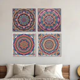 Mandala Flower Canvas Set Printed Wall Painting Set of 4 Stretch Canvas Frame-image-5