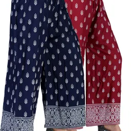 4k fashion Pack of 2 Women Relaxed Blue, Maroon Viscose Rayon Trousers-picture-32