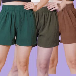 kasendra Pack of 3 Solid Women Multicolor Casual Shorts image 1