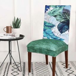 b7 creations Blue & Green Leaf Floral Polyester Blend 14x38 Inches Chair Covers (Set of 4)-picture-8