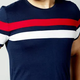 ausk Men Colorblock Round Neck Cotton Blend Blue, Red, White T-Shirt image 5