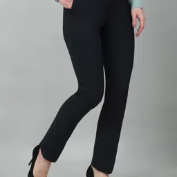 cantabil Women Regular Fit Dark Blue Lycra Blend Trousers image 3