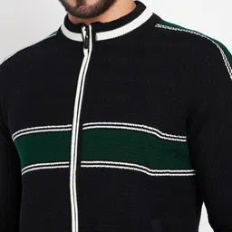duke Men Striped Round Neck Black, Green Sweater image 3
