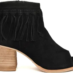 pillaa Western Style Tan Suede Fringe Booties Boots For Women image 4