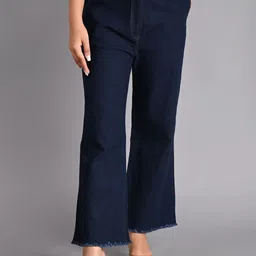 oiskal Women Flared Mid Rise Dark Blue Jeans-picture-24