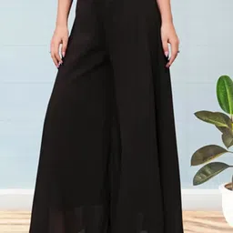 uniqvibs Women Flared Black Georgette Trousers image 3