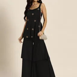 shae by sassafras Casual Sleeveless Embroidered Women Black Top image 4