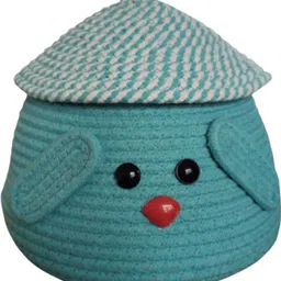 ambaenterprises Cotton Aqua Puppy Cotton Rope Basket with Lid – Cute Kids Storage Organizer Storage Basket-picture-37