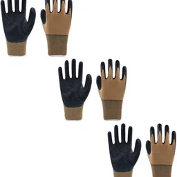 aatrangi Brown Nylon With Black Crinkle Garden Gloves Reusable Rubber Coated Work Gloves Synthetic Safety Gloves-picture-22