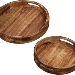 thewoodenstock Rustic Round Wooden Serving Tray Set Tray image 2